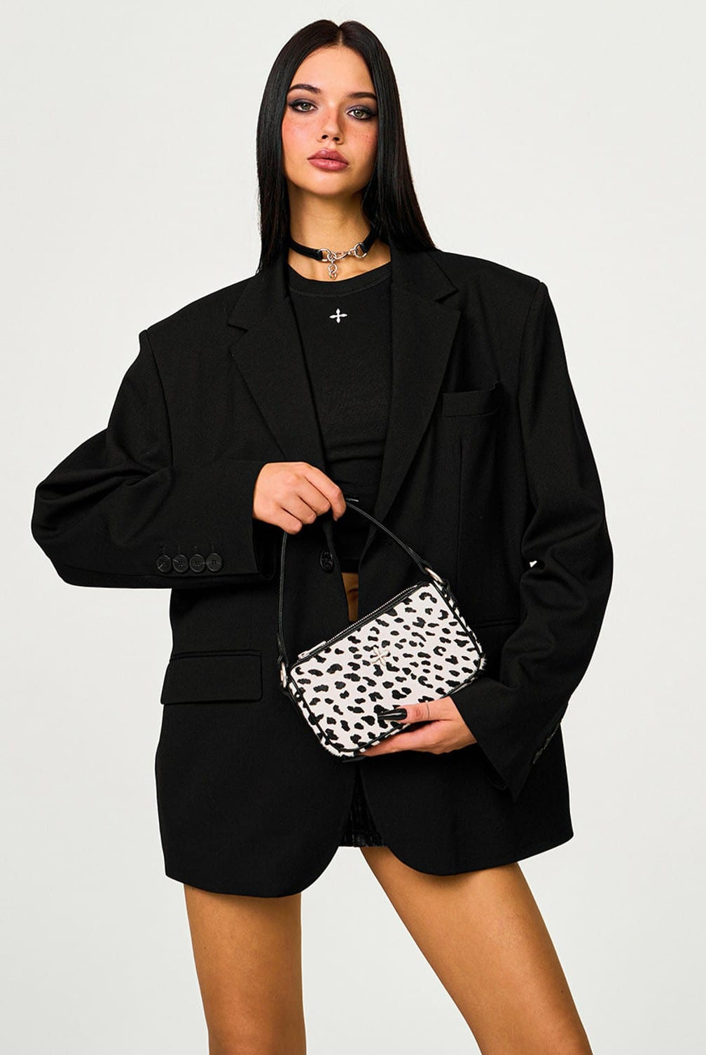 SMFK Cross Badge Leather Shoulder Bag in White - On Female Model