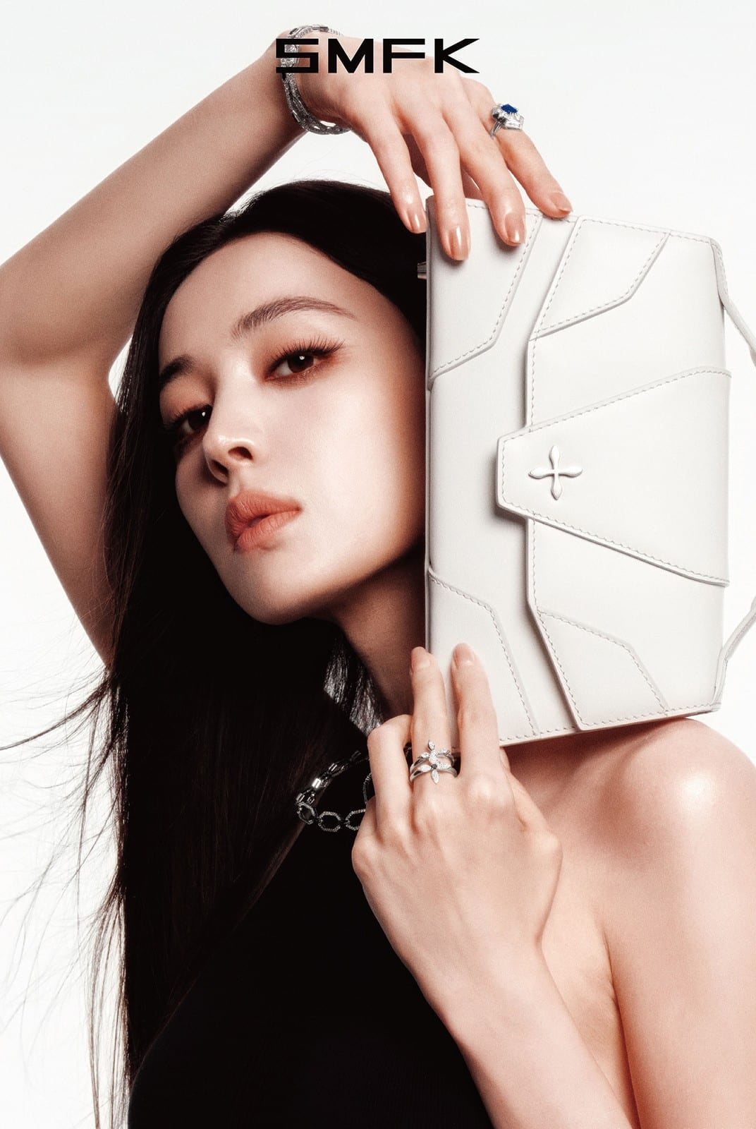 SMFK Geometric Leather Evening Clutch in White - On Female Model