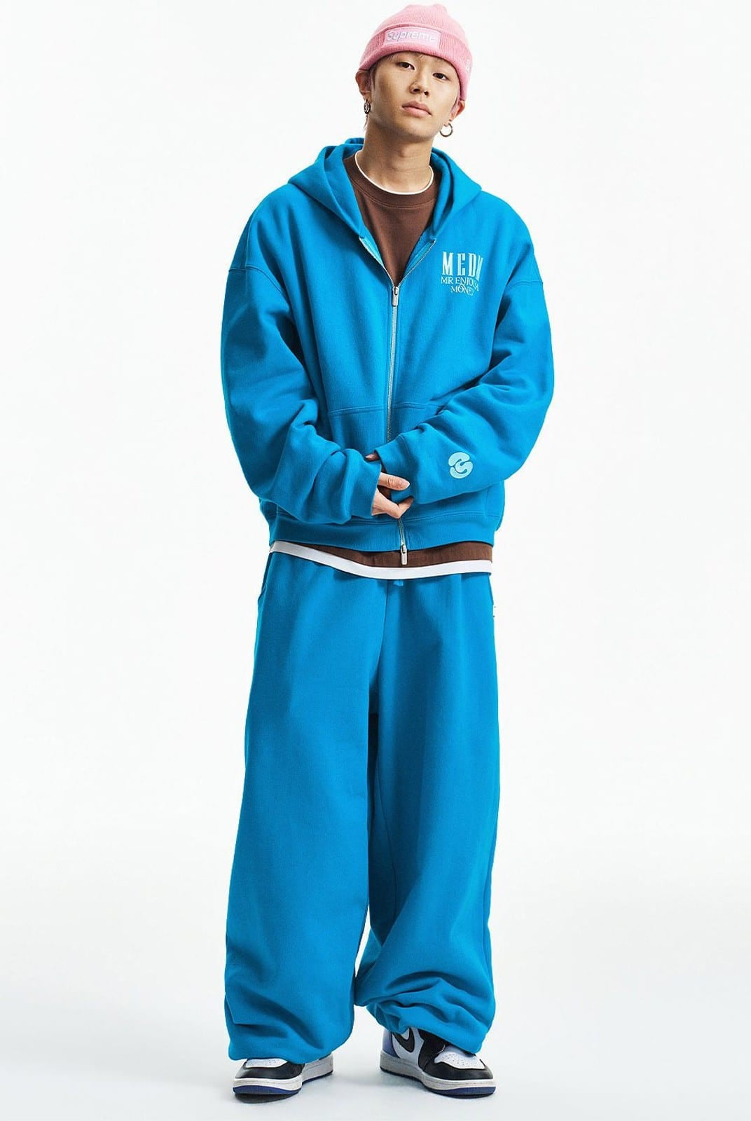 MEDM Cotton Drawstring Sweatpants in Blue - On Male Model