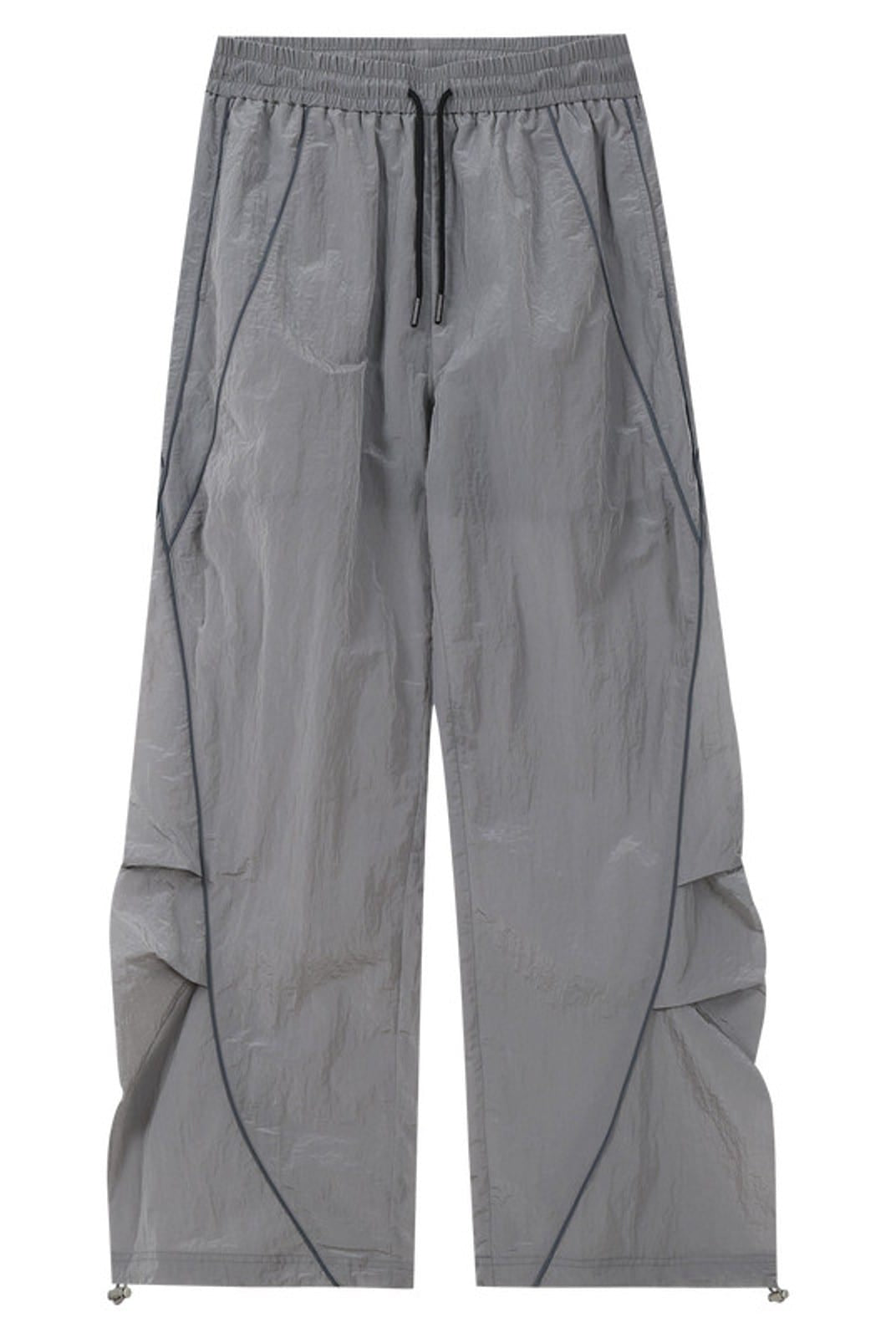 MEDM Glossy Piped Techwear Track Pants in Light Gray