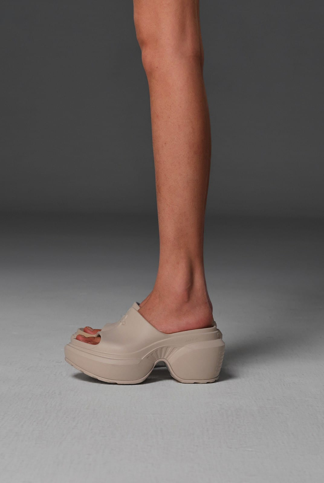 SMFK Molded Platform Slide Sandals in Beige - On Female Model