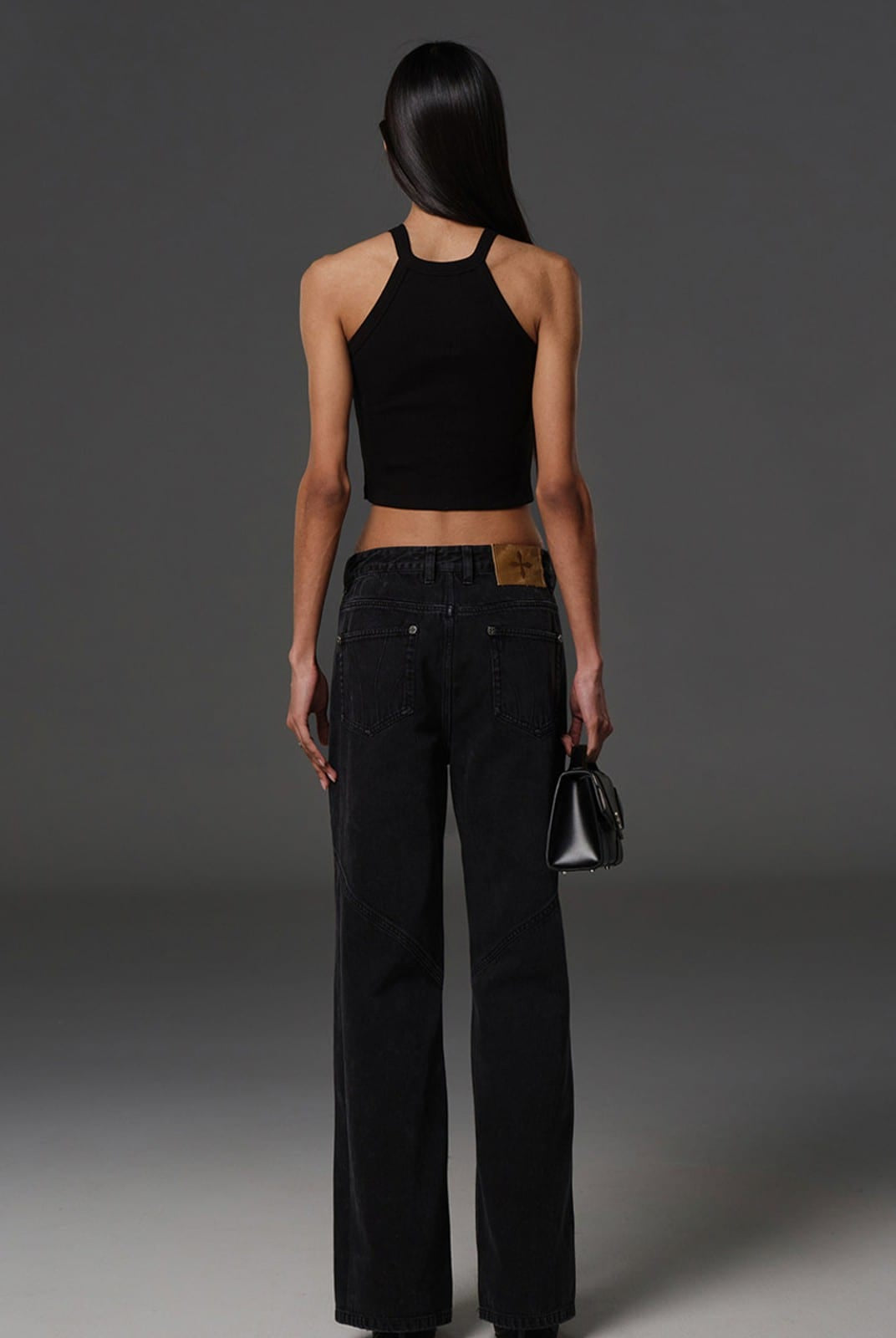 SMFK Vintage Wash Straight Leg Jeans in Gray - On Model