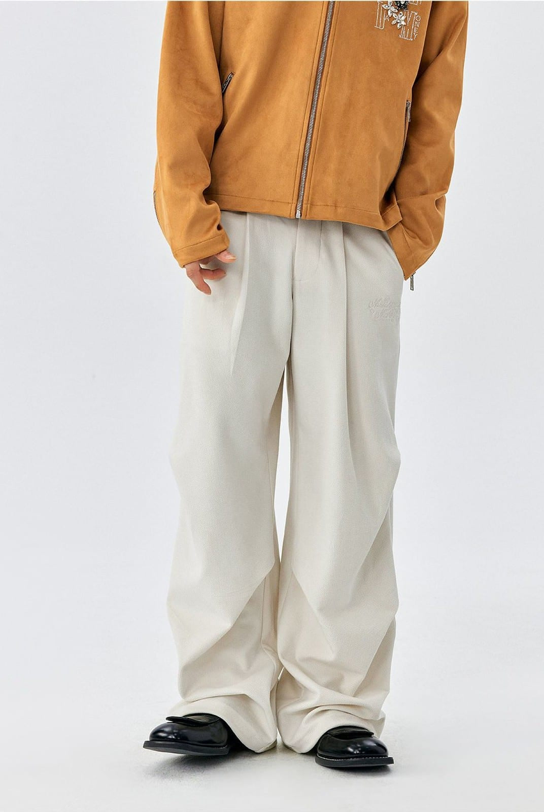 MEDM Wide Leg Parachute Cargo Pants in White - On Model