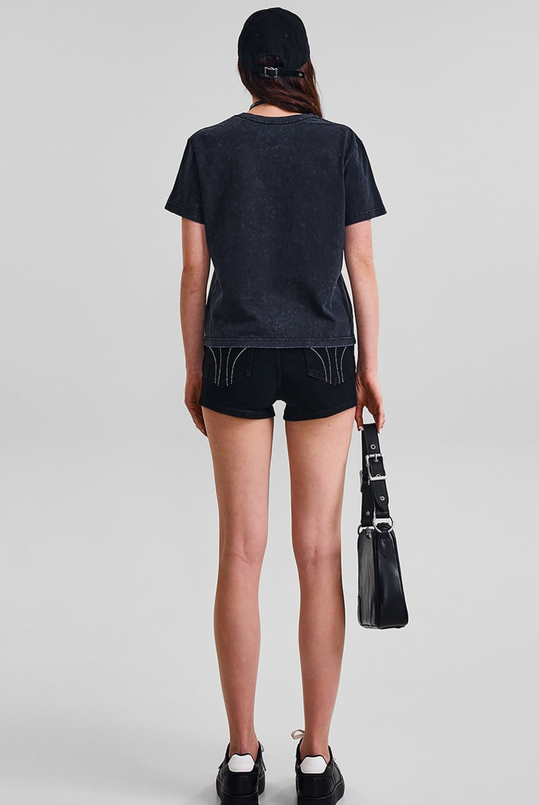 SMFK Washed Cross Graphic Cotton T Shirt in Gray - On Model