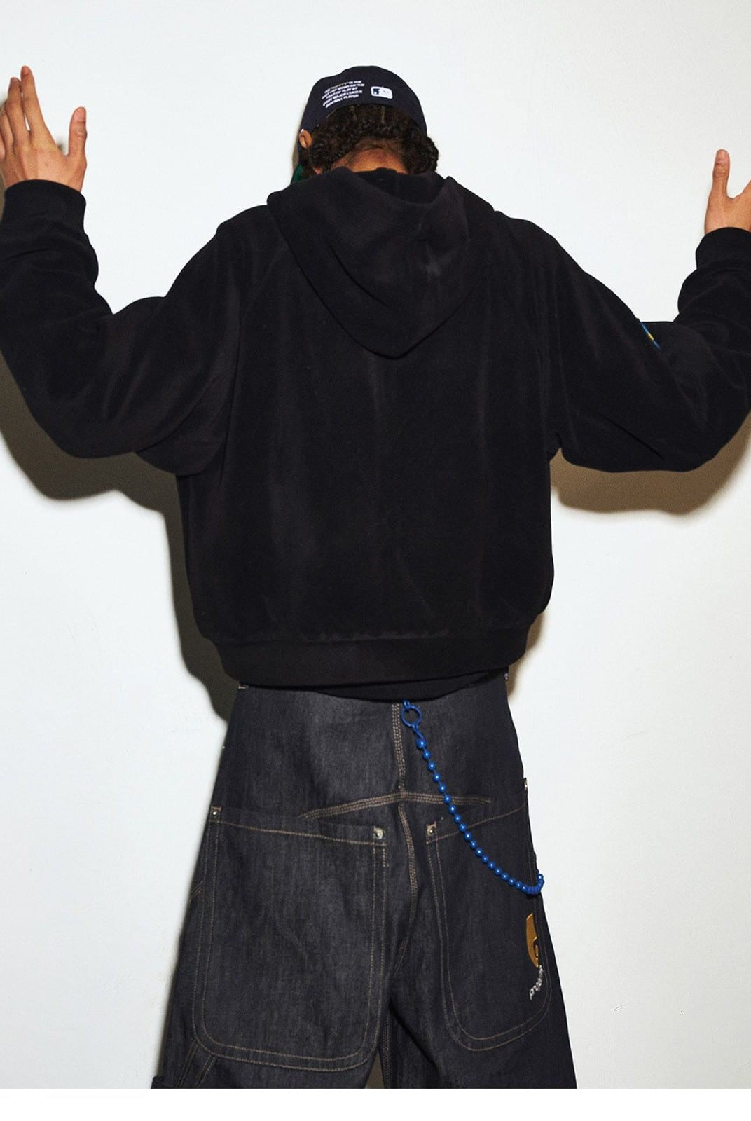 MEDM Fleece Zip Hoodie Drawstring Pants Set in Black - On Model