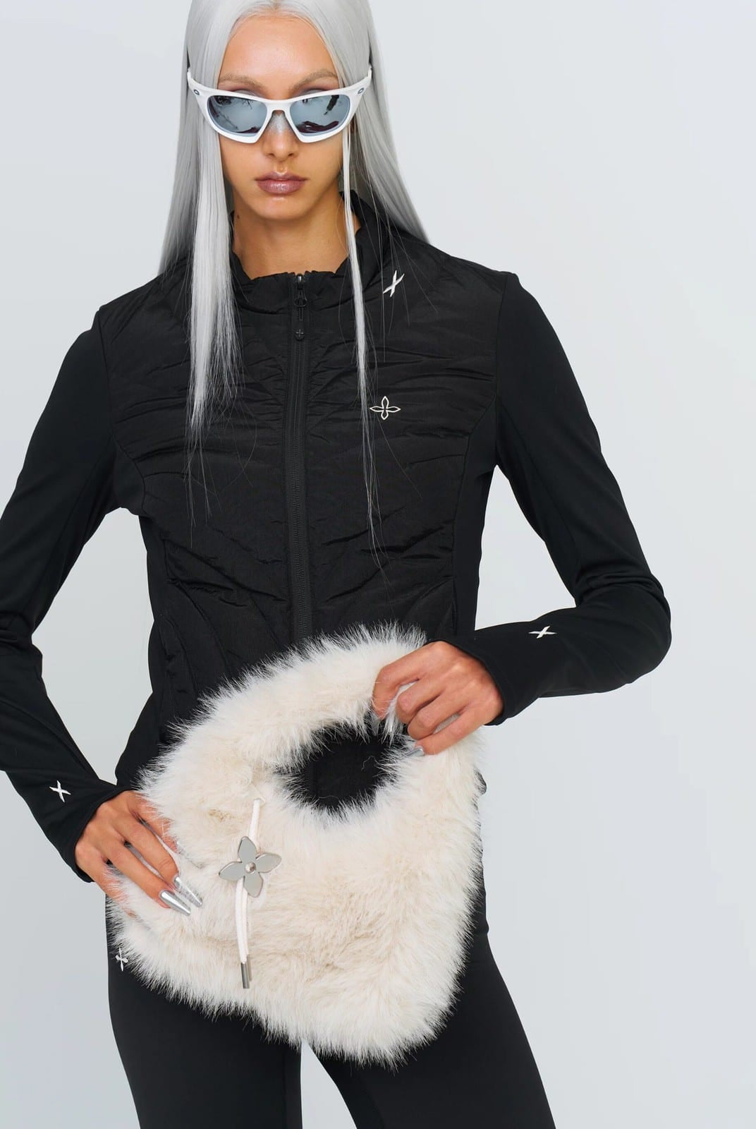 SMFK Plush Mini Handbag in White - On Female Model