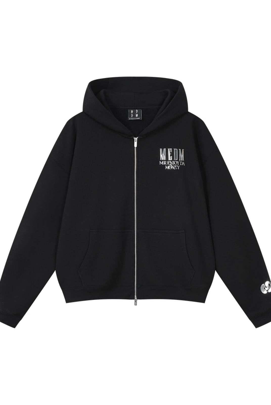 MEDM 3D Logo Two Way Zip Cotton Hoodie in Black