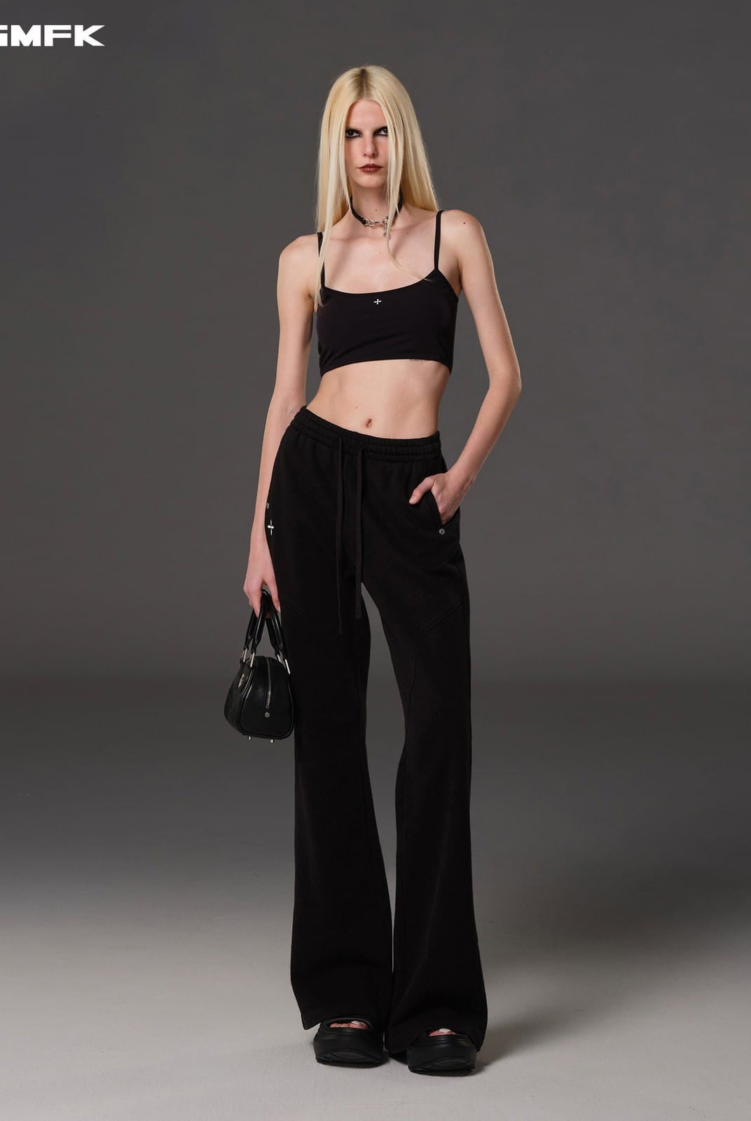 SMFK Cotton Blend Flared Sweatpants in Black - On Female Model