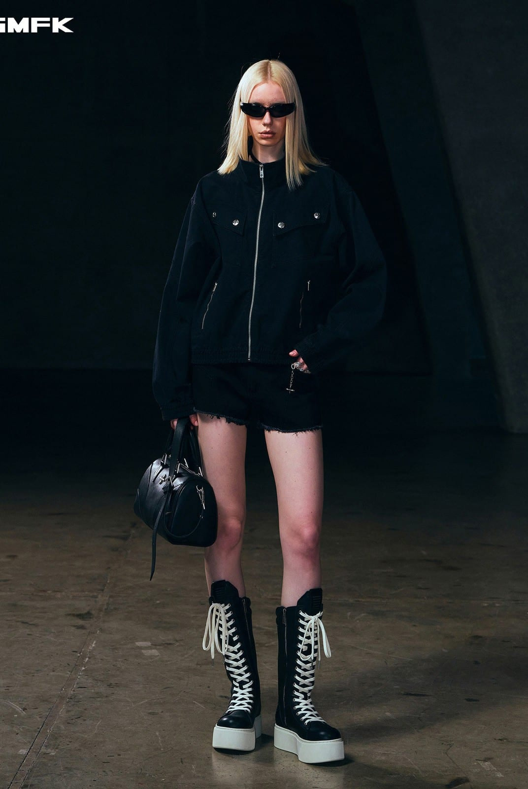 SMFK Cotton Cargo Track Jacket in Black - On Female Model