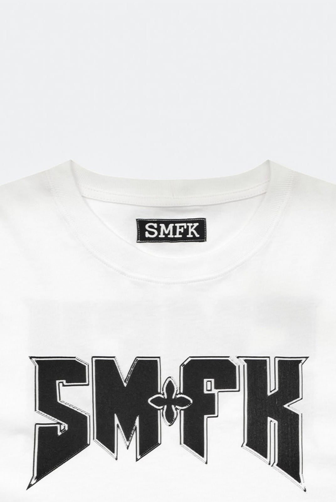 SMFK Metallic Logo Cotton T Shirt in White - Detail