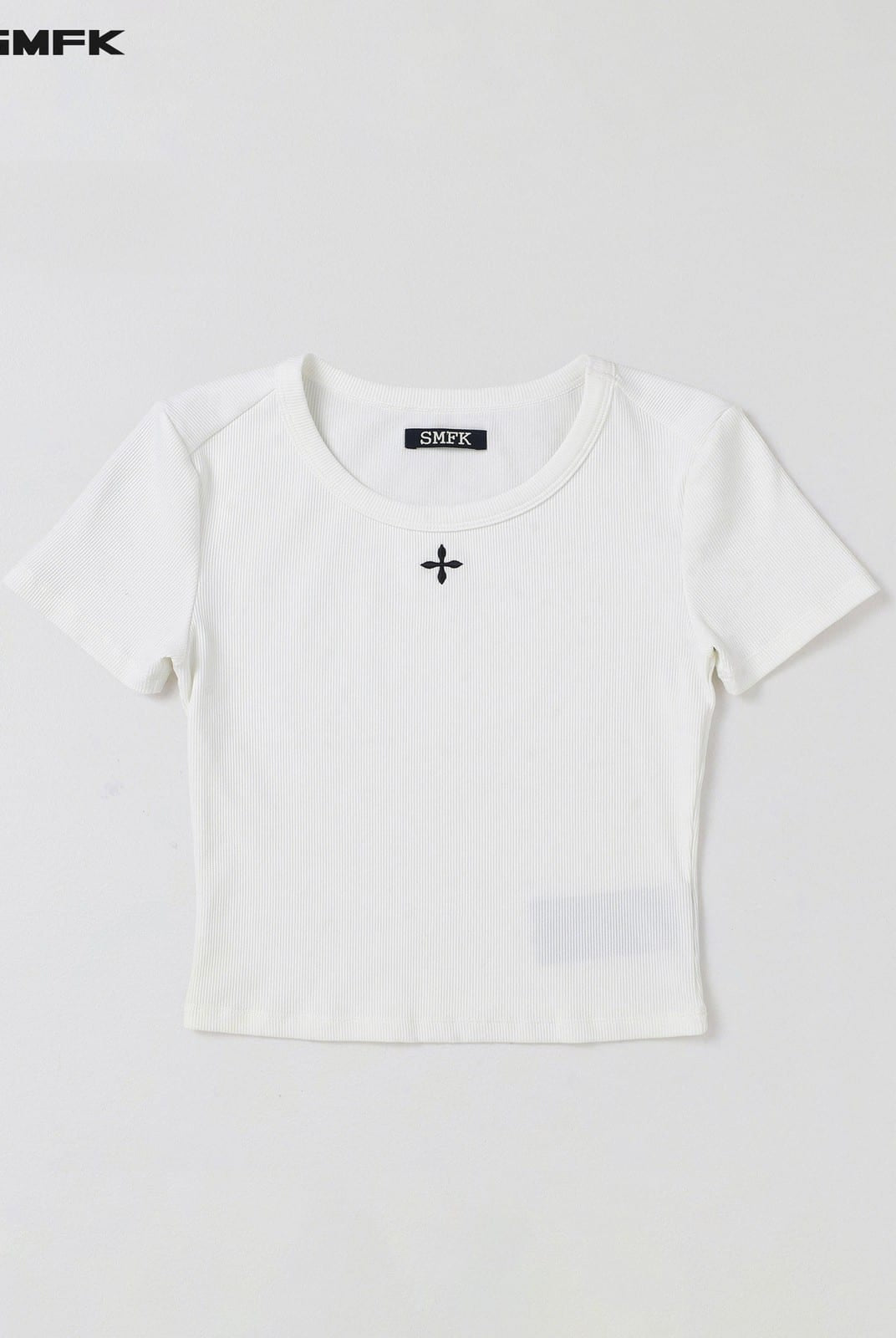 SMFK Ribbed Cotton Blend Cropped T Shirt in White