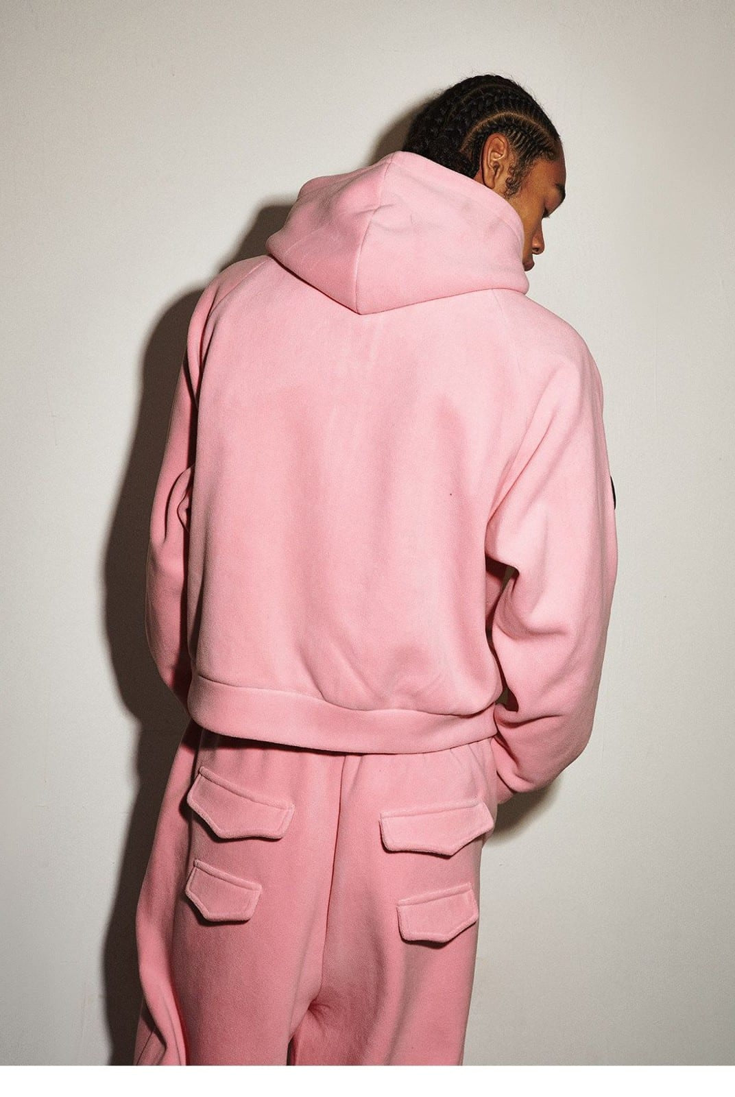 MEDM Polar Fleece Zip Hoodie Jogger Set in Pink - On Model
