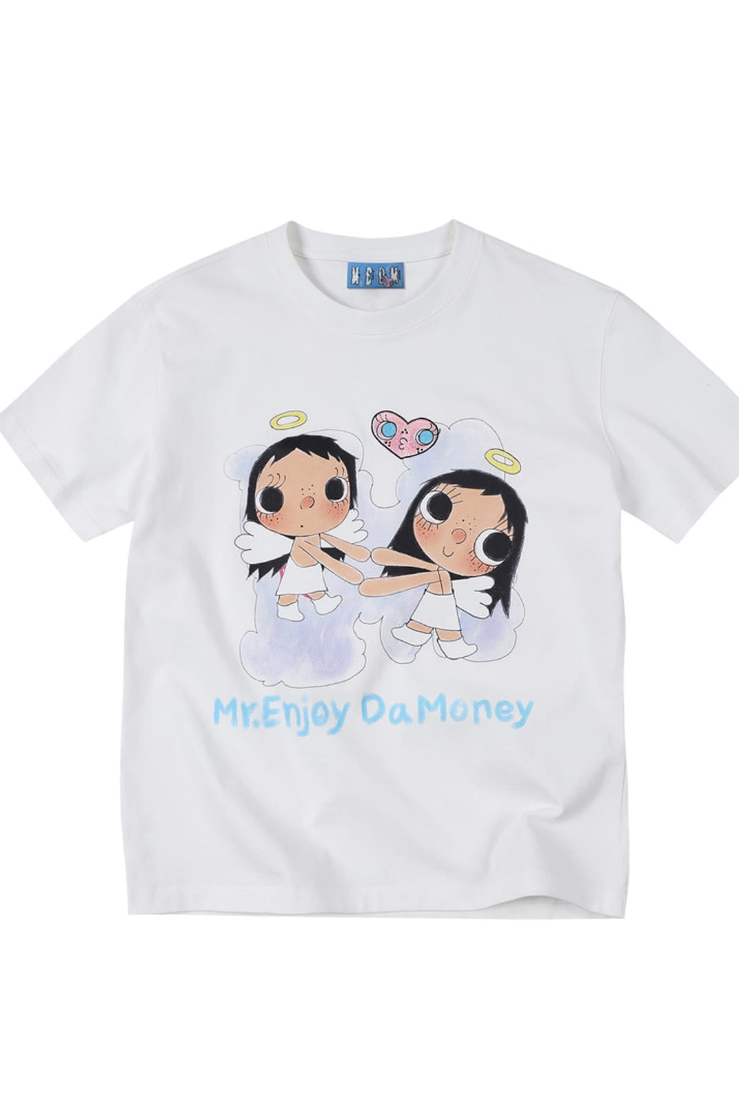 MEDM Embroidered Heart Cotton T Shirt in White