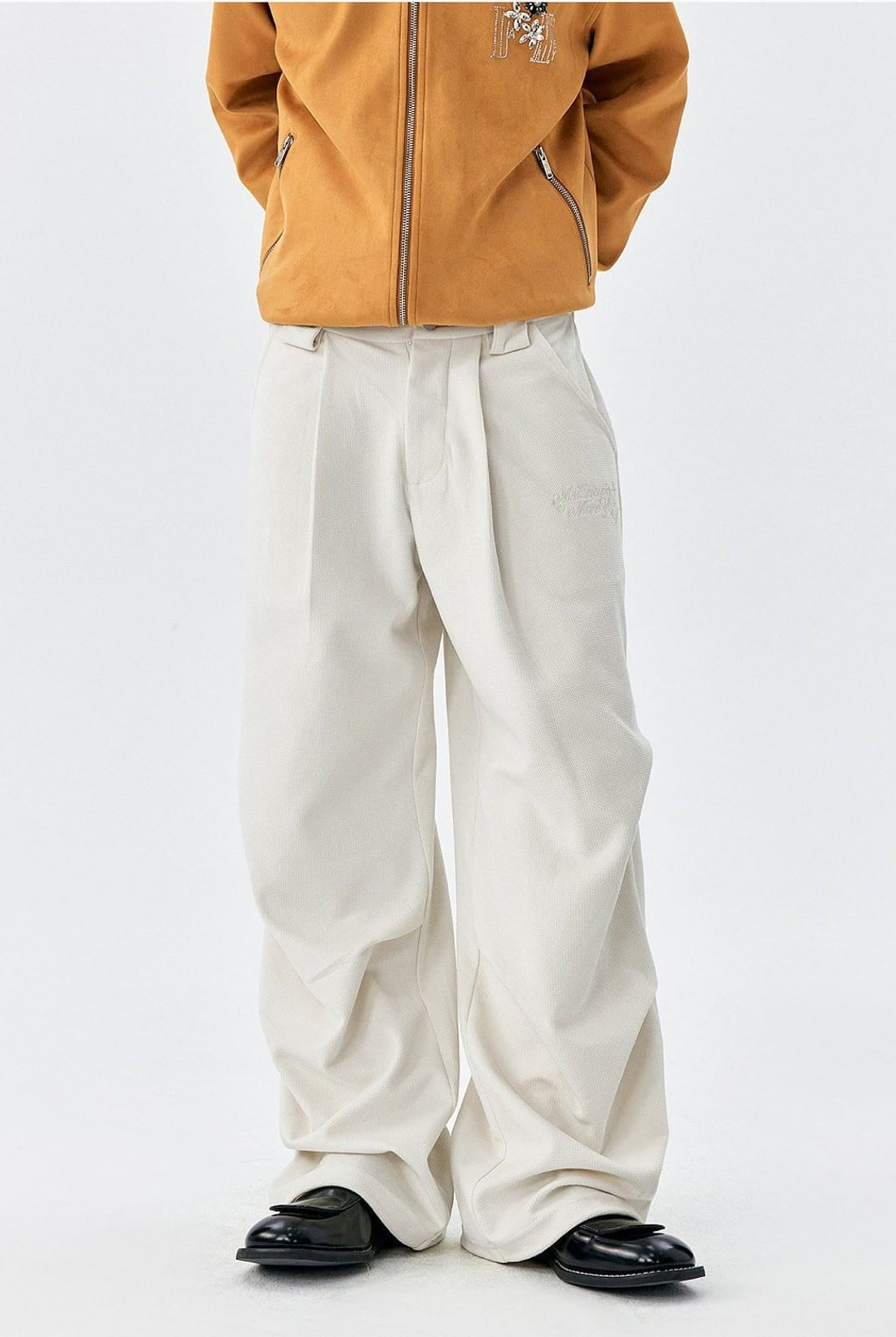 MEDM Wide Leg Parachute Cargo Pants in White - On Model