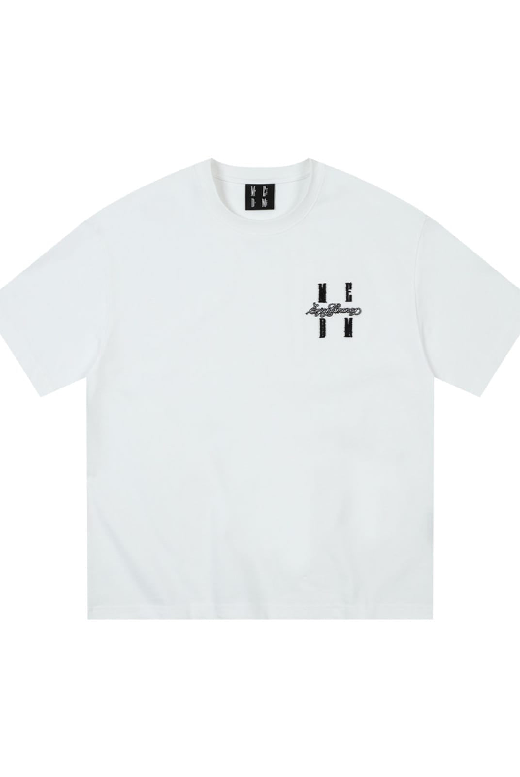 MEDM Tufted Logo Cotton T Shirt in White