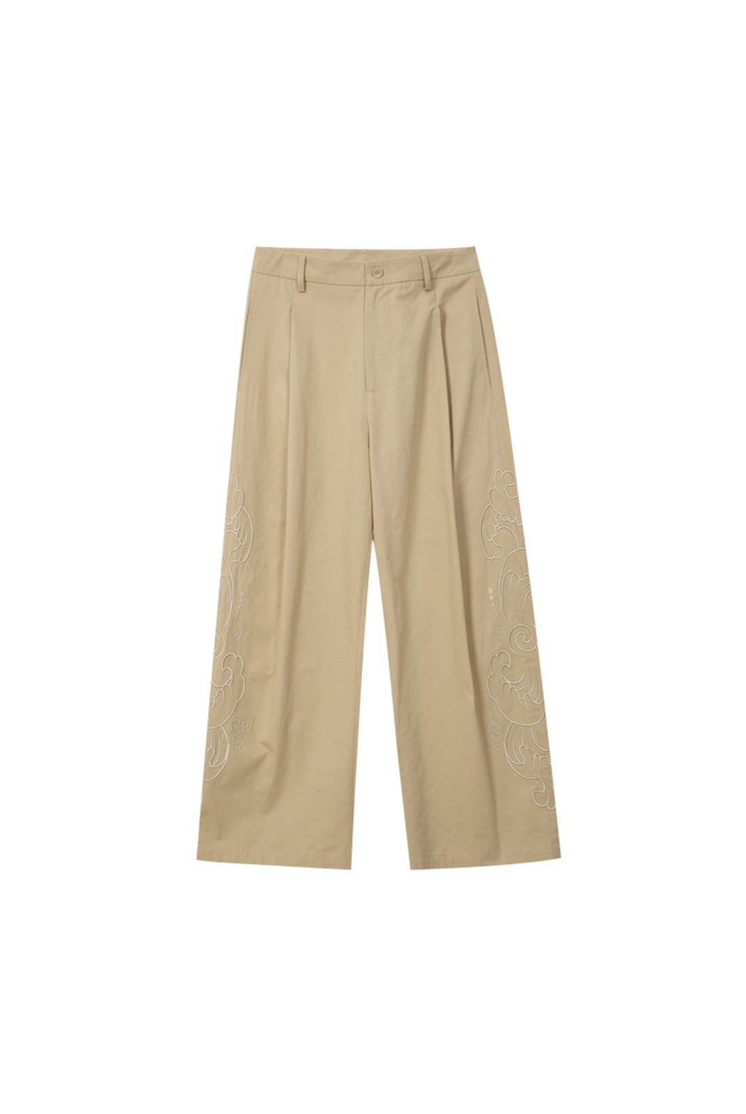 MEDM Embroidered Cotton Cargo Pants in Beige