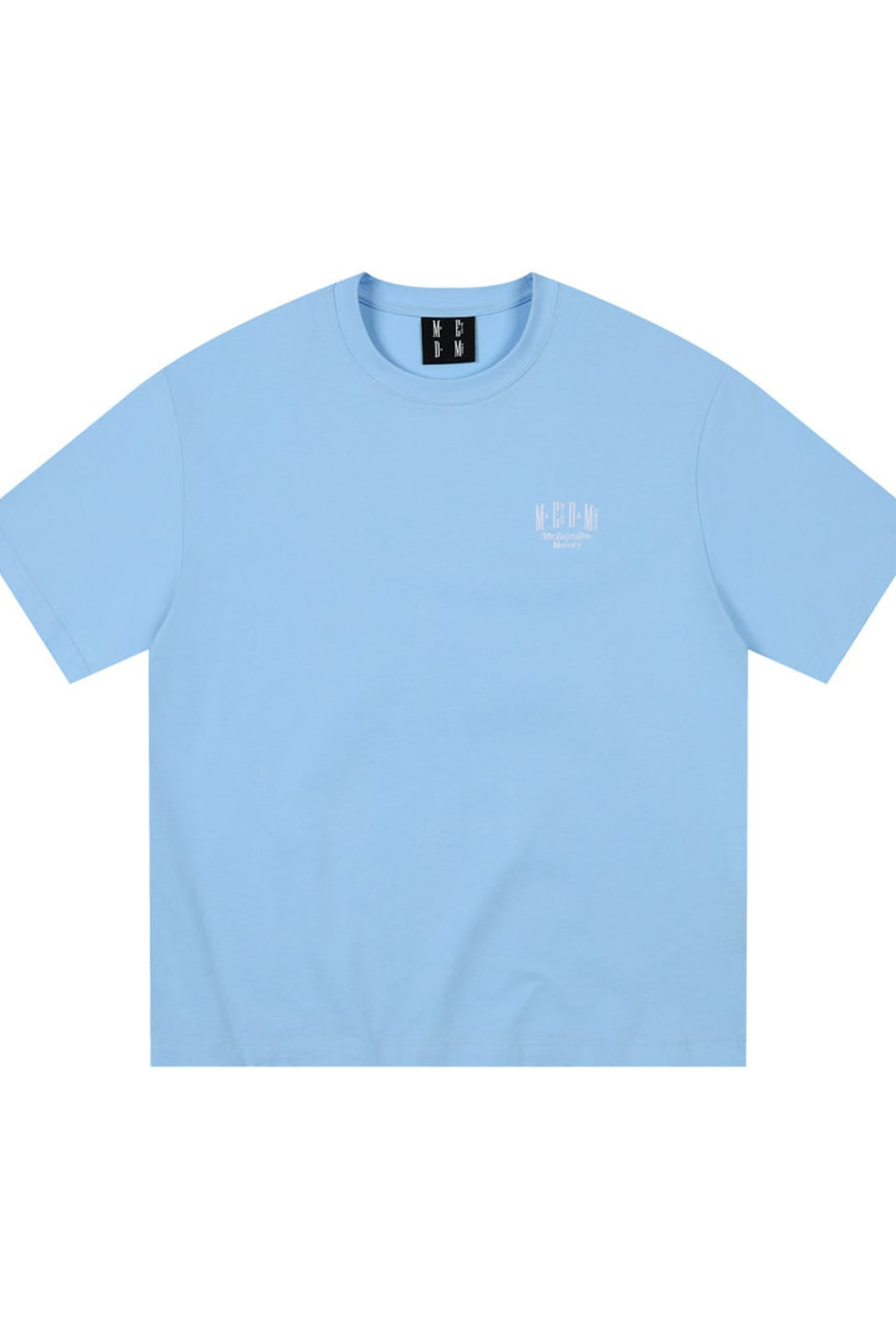 MEDM Letter Embroidery Cotton T Shirt in Sky Blue