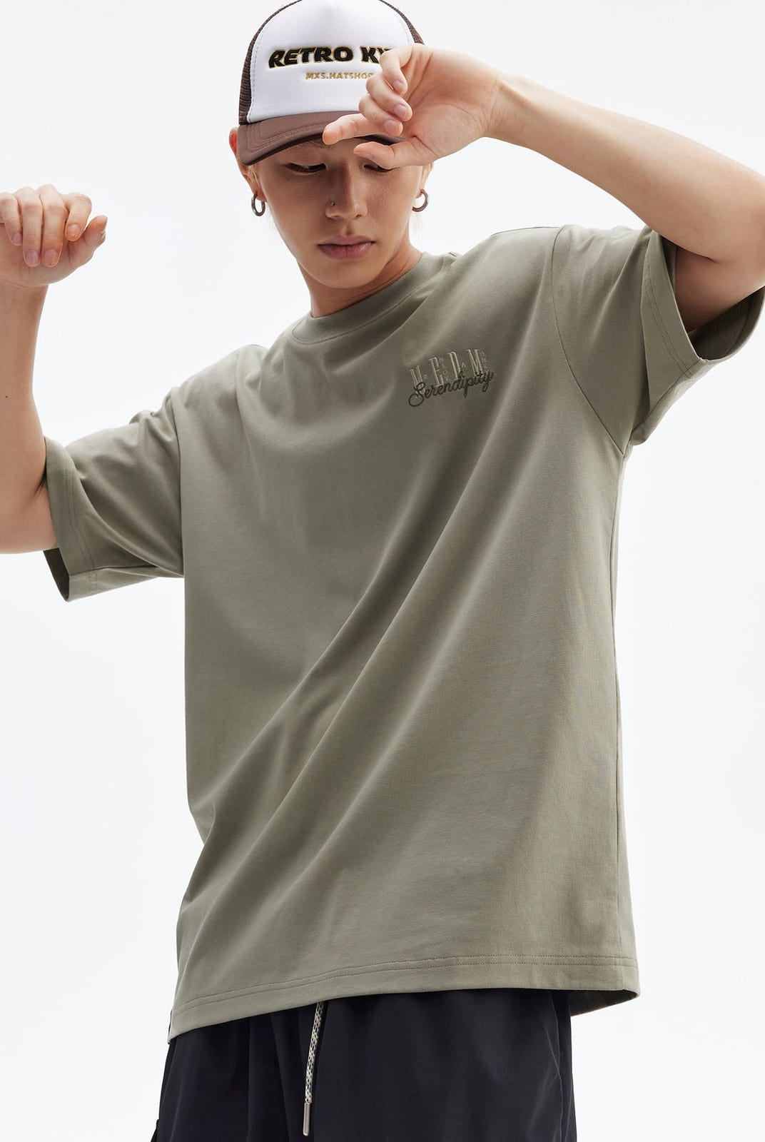 MEDM Cooling Cotton Blend T Shirt in Mint - On Male Model