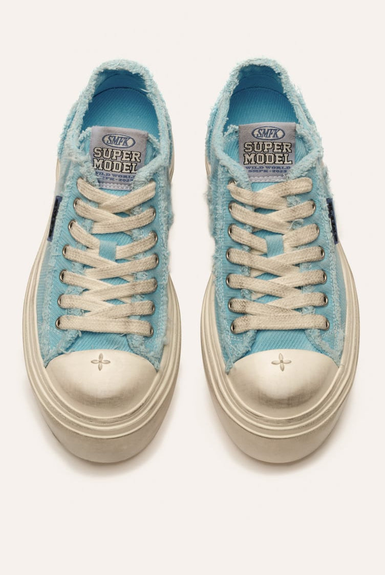 SMFK Distressed Canvas Skate Sneakers in Sky Blue