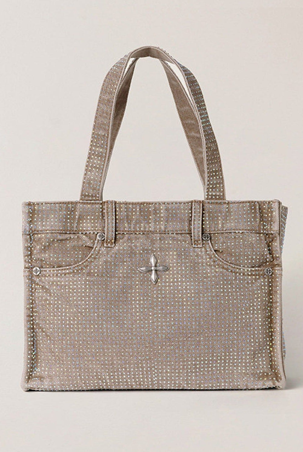 SMFK Distressed Denim Chain Tote Bag in Wild Diamond