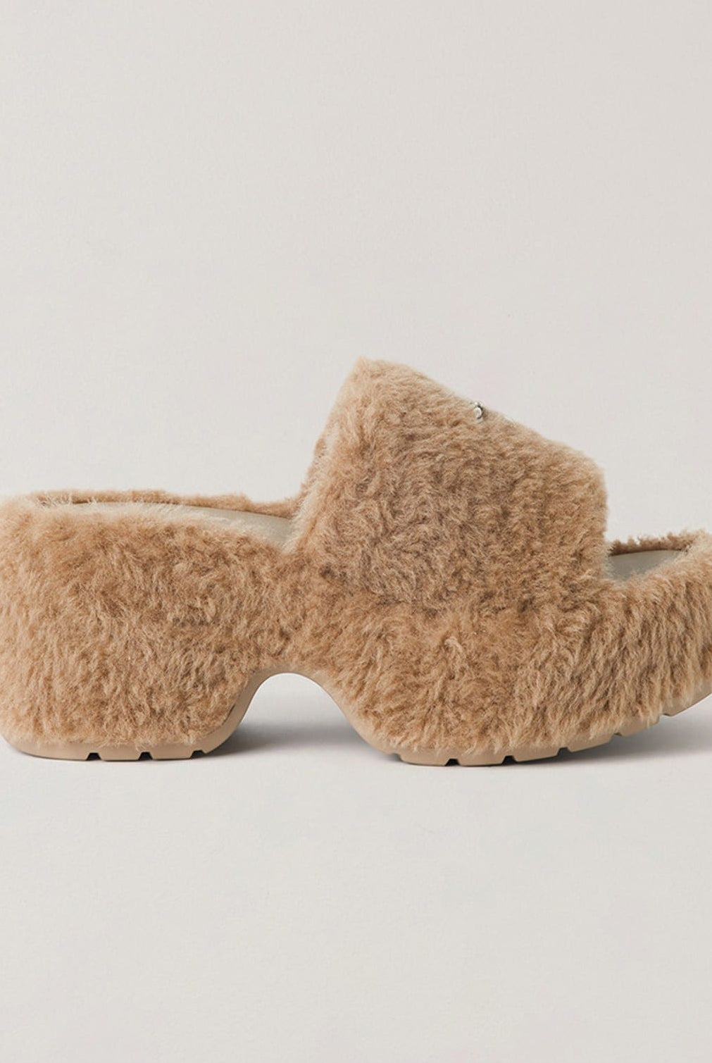SMFK Cross Hardware Shearling High Heel Mules in Beige