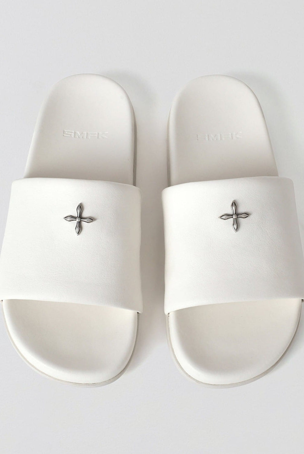 SMFK Leather Cross Detail Slide Sandals in White