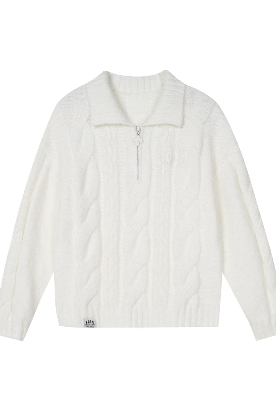 MEDM Cable Knit Quarter Zip Sweater in White
