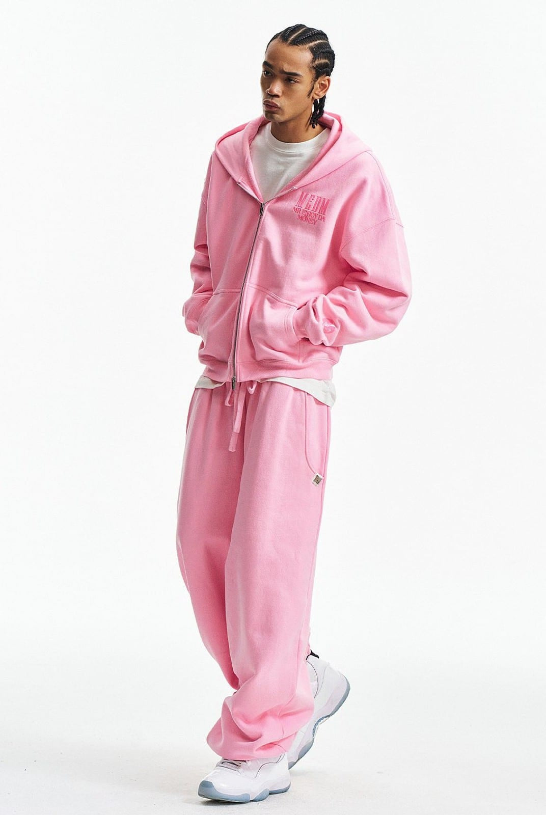 MEDM Cotton Drawstring Sweatpants in Pink - On Male Model