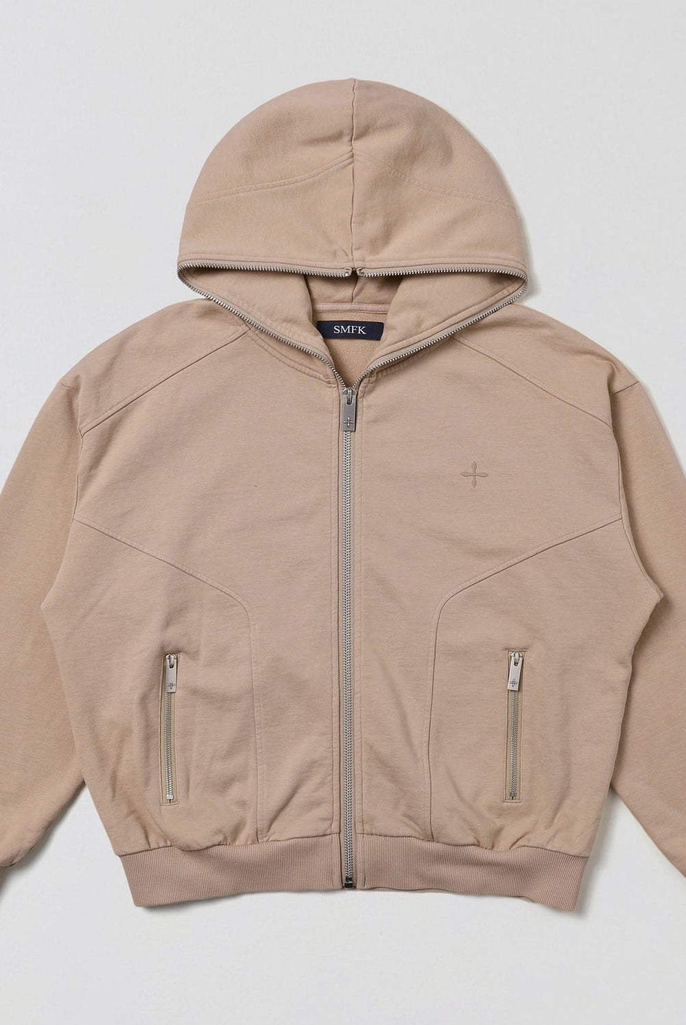SMFK Cotton Wool Oversized Zip Up Hoodie in Beige