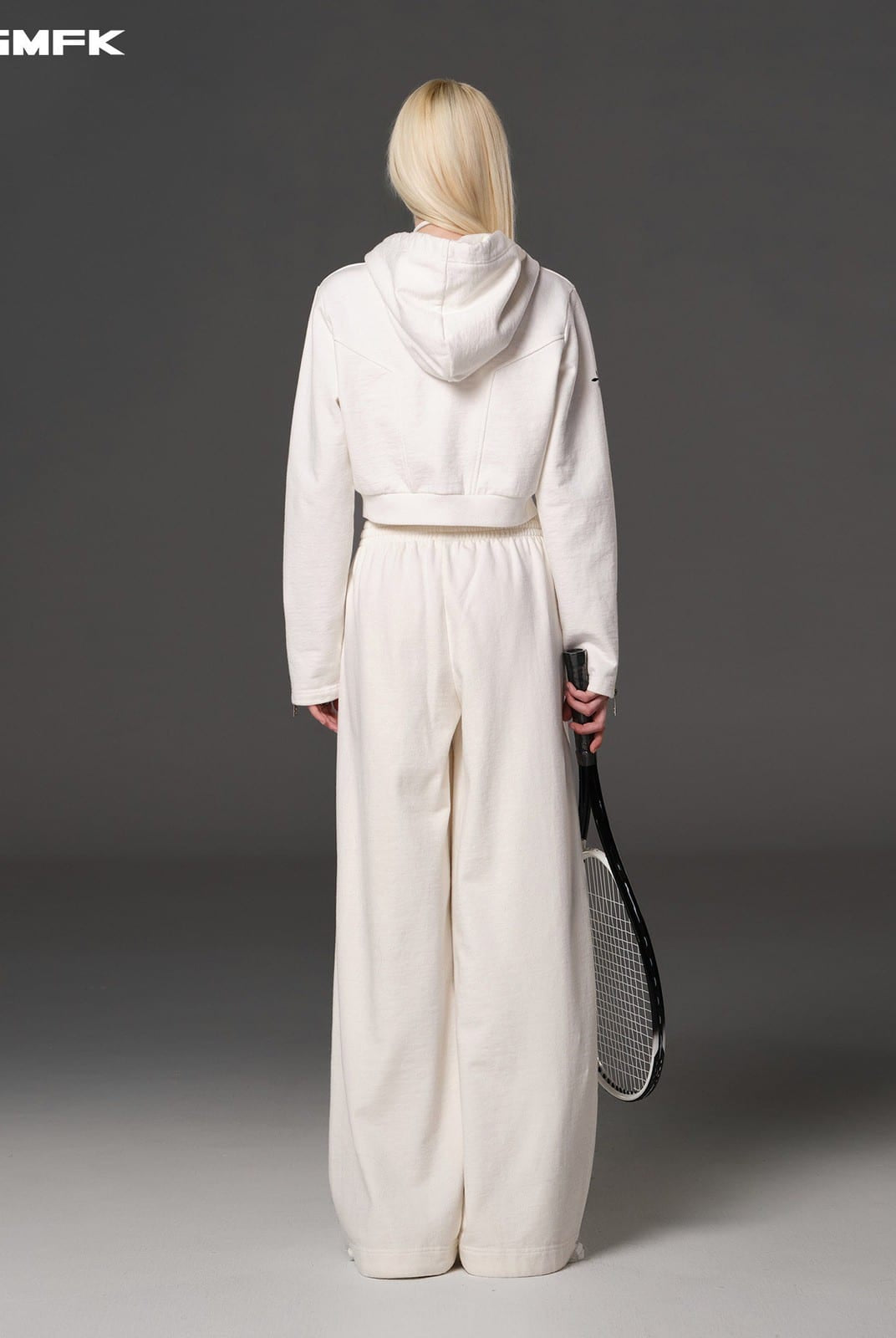 SMFK Cotton Wool Flared Sweatpants in White - On Female Model