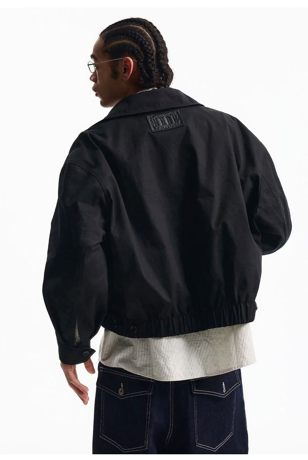 MEDM Reversible Cotton Zip Up Barn Jacket in Black - On Male Model