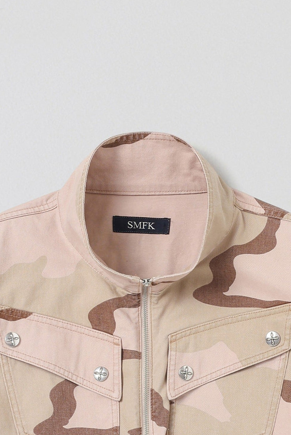 SMFK Camouflage Zip Up Cropped Jacket in Pink - Detail