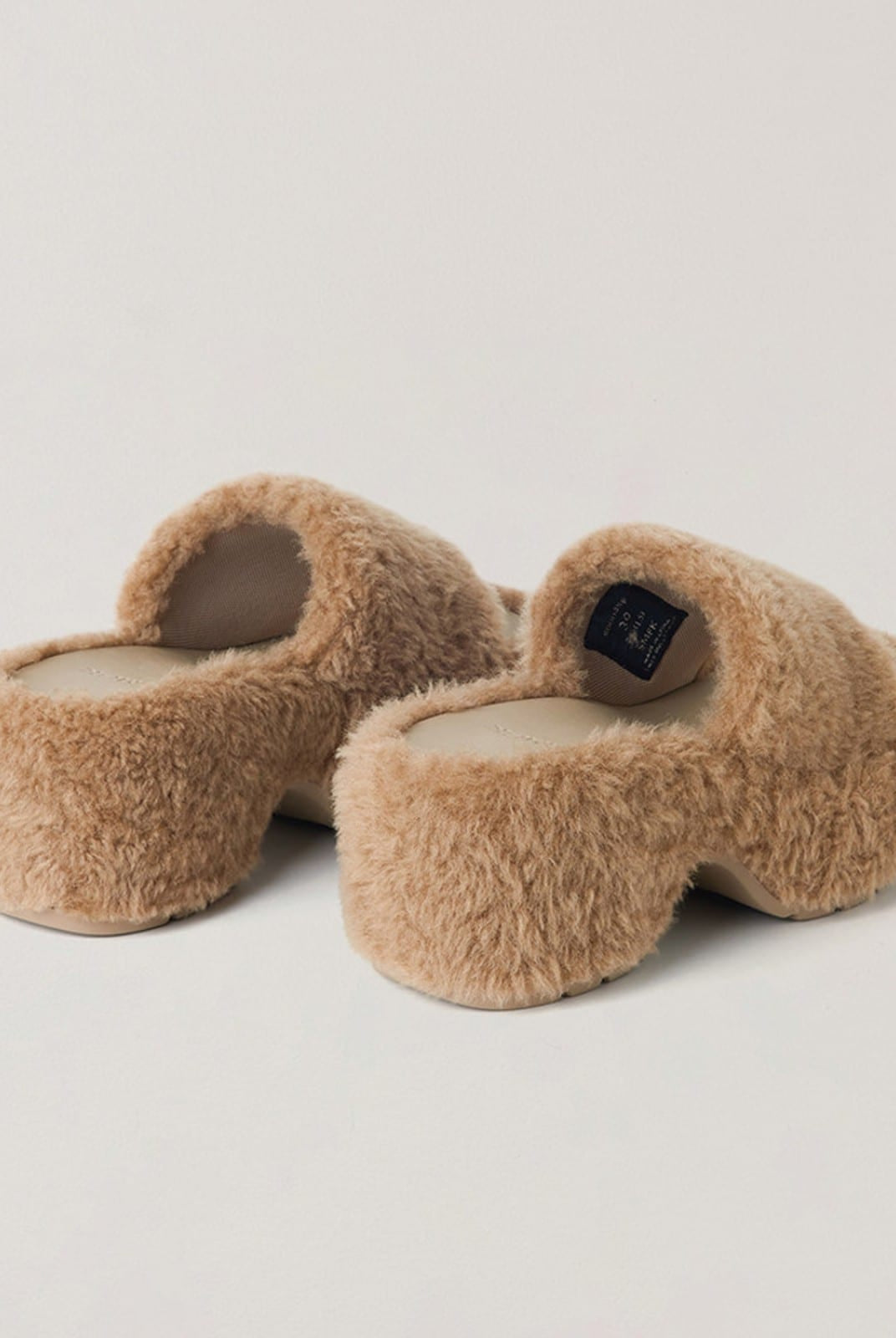 SMFK Cross Hardware Shearling High Heel Mules in Beige