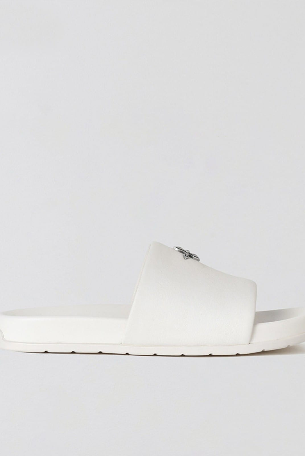 SMFK Leather Cross Detail Slide Sandals in White