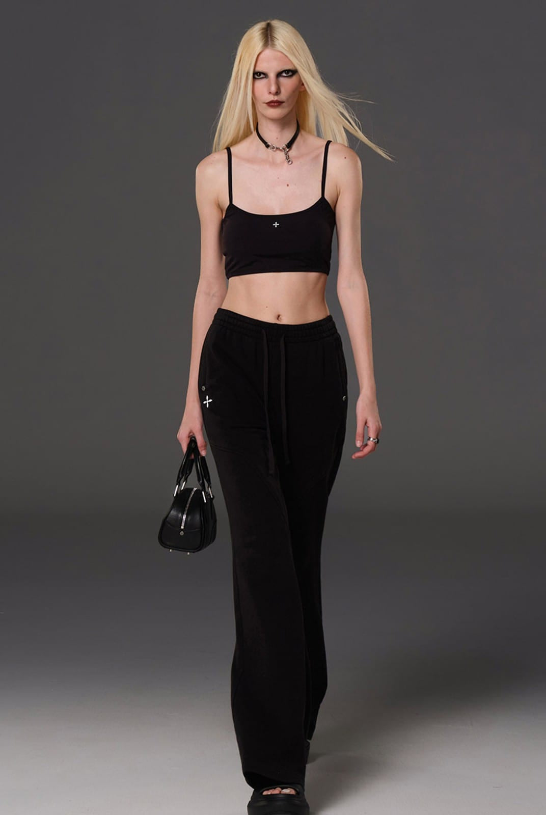 SMFK Cotton Blend Flared Sweatpants in Black - On Female Model