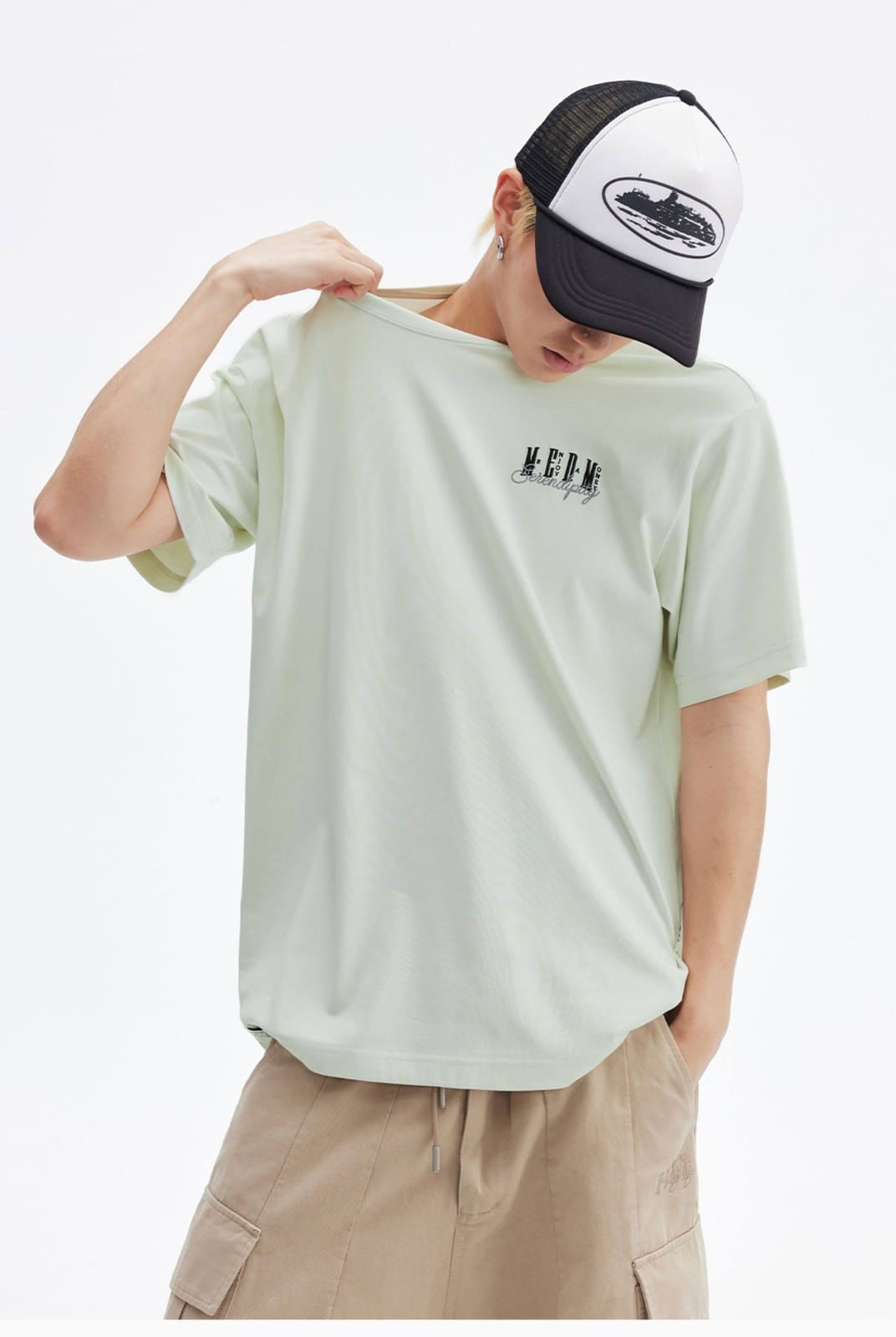 MEDM Cooling Cotton Blend T Shirt in Mint - On Male Model