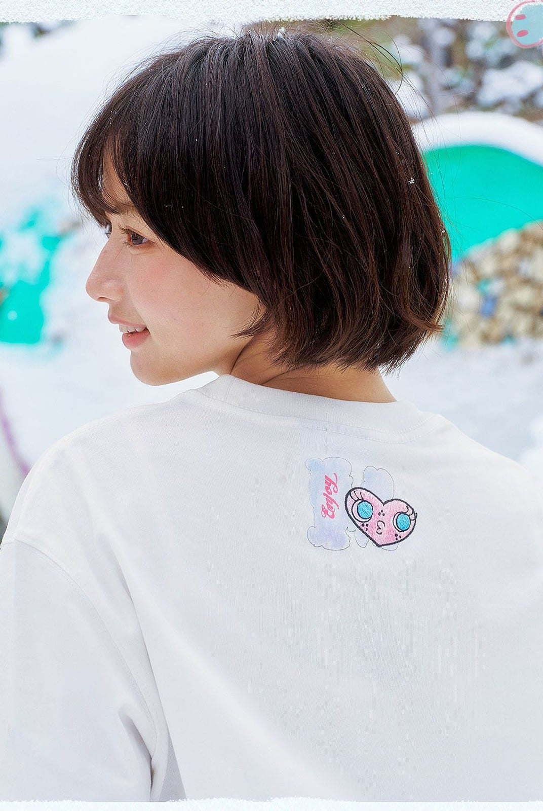 MEDM Embroidered Heart Cotton T Shirt in White - On Female Model