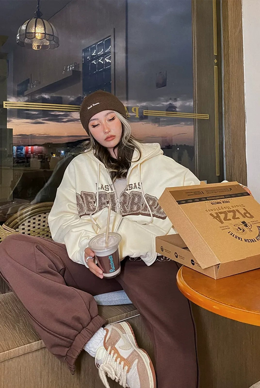 BeerBro Embroidered Script Joggers in Brown - Lifestyle