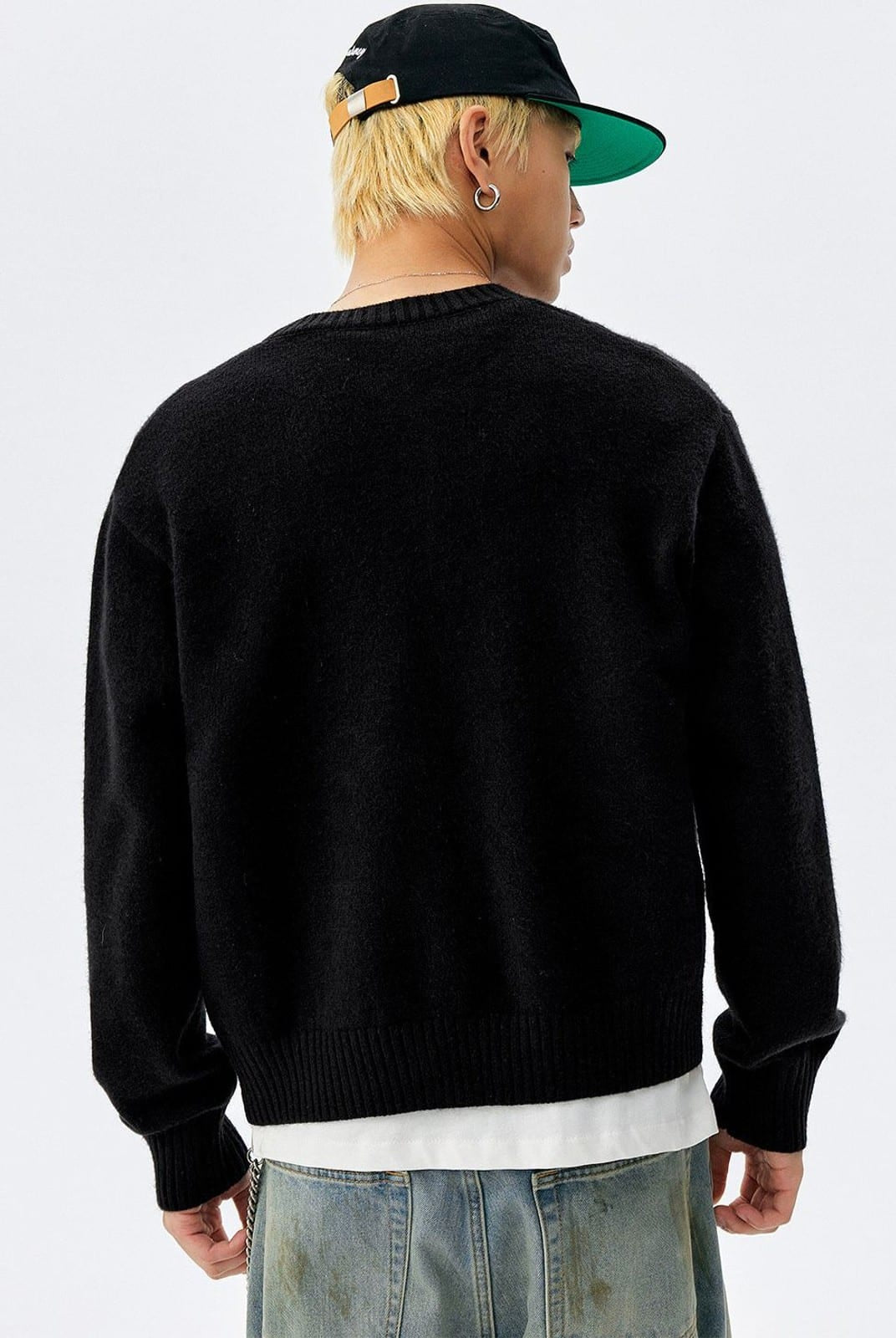MEDM Floral Embroidered Knit Cardigan in Black - On Model