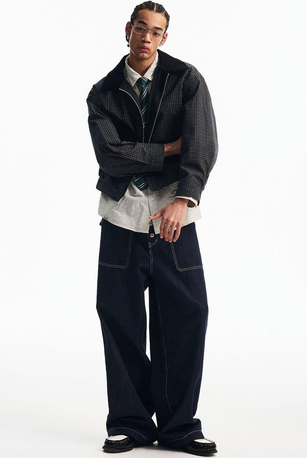 MEDM Reversible Cotton Zip Up Barn Jacket in Black - On Male Model
