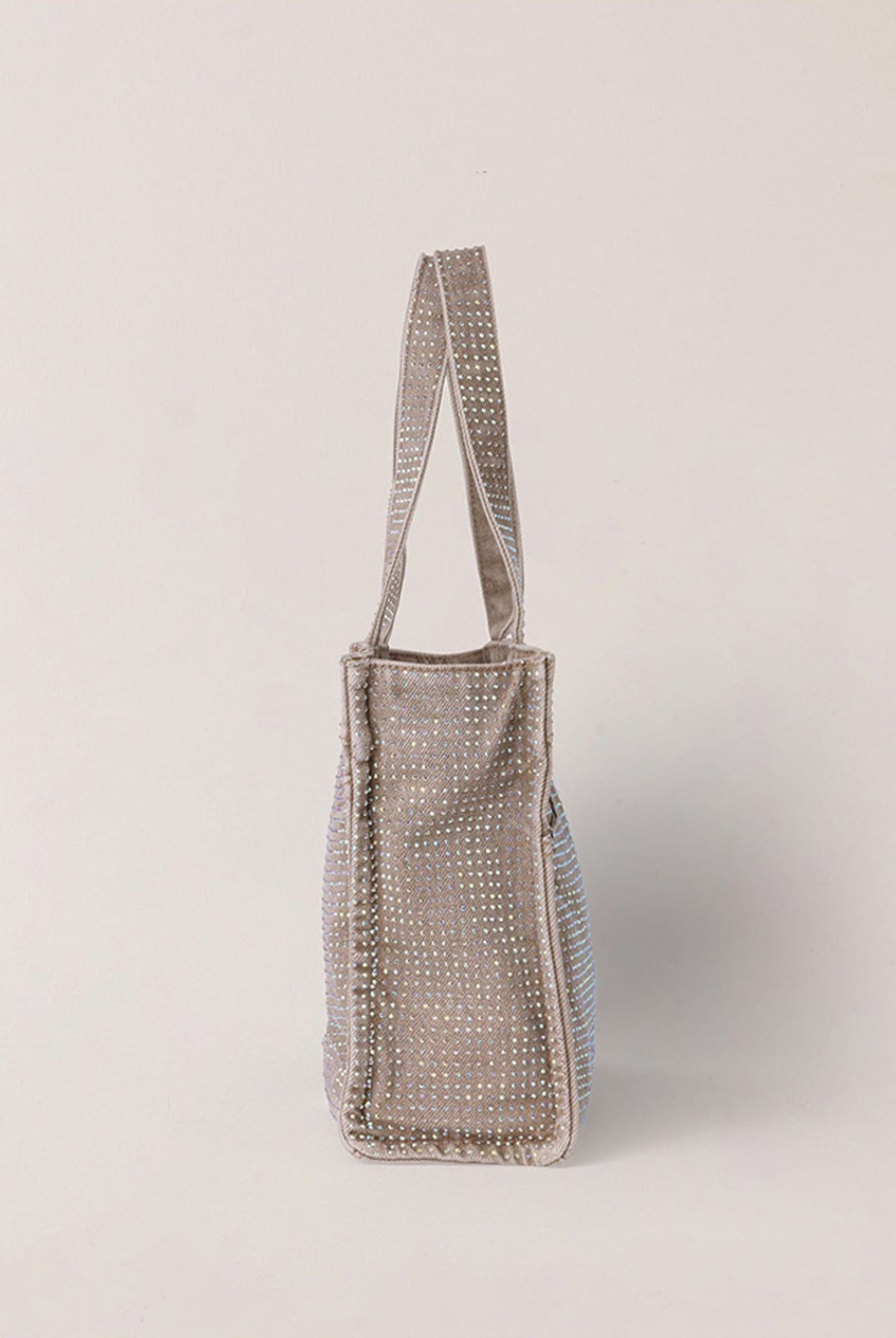 SMFK Distressed Denim Chain Tote Bag in Wild Diamond