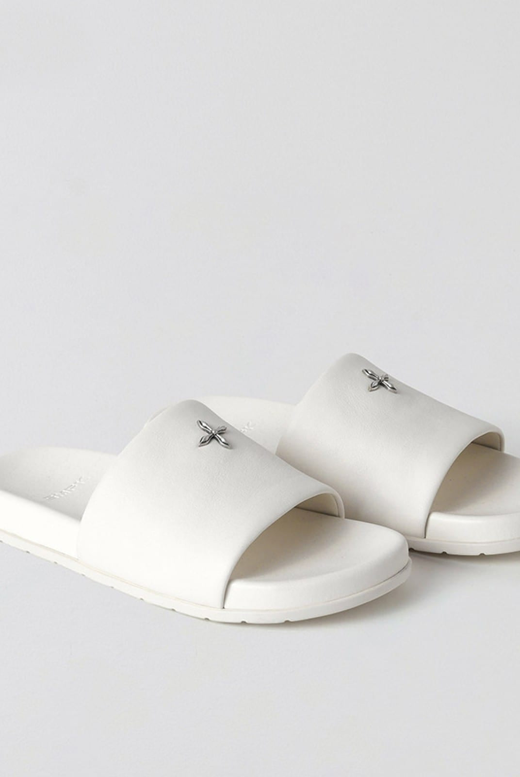 SMFK Leather Cross Detail Slide Sandals in White