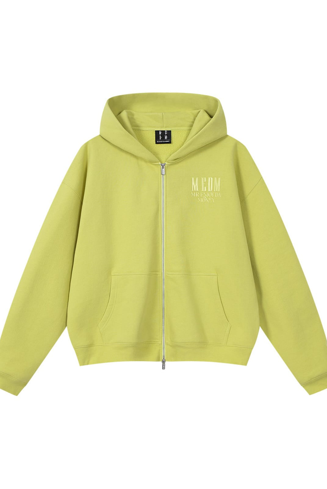 MEDM 3D Logo Two Way Zip Cotton Hoodie in Green