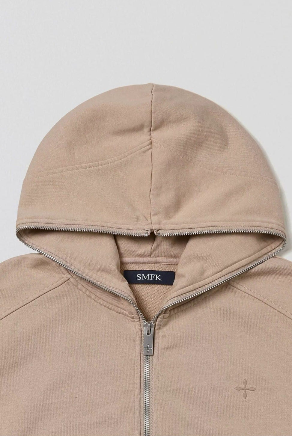 SMFK Cotton Wool Oversized Zip Up Hoodie in Beige - Detail
