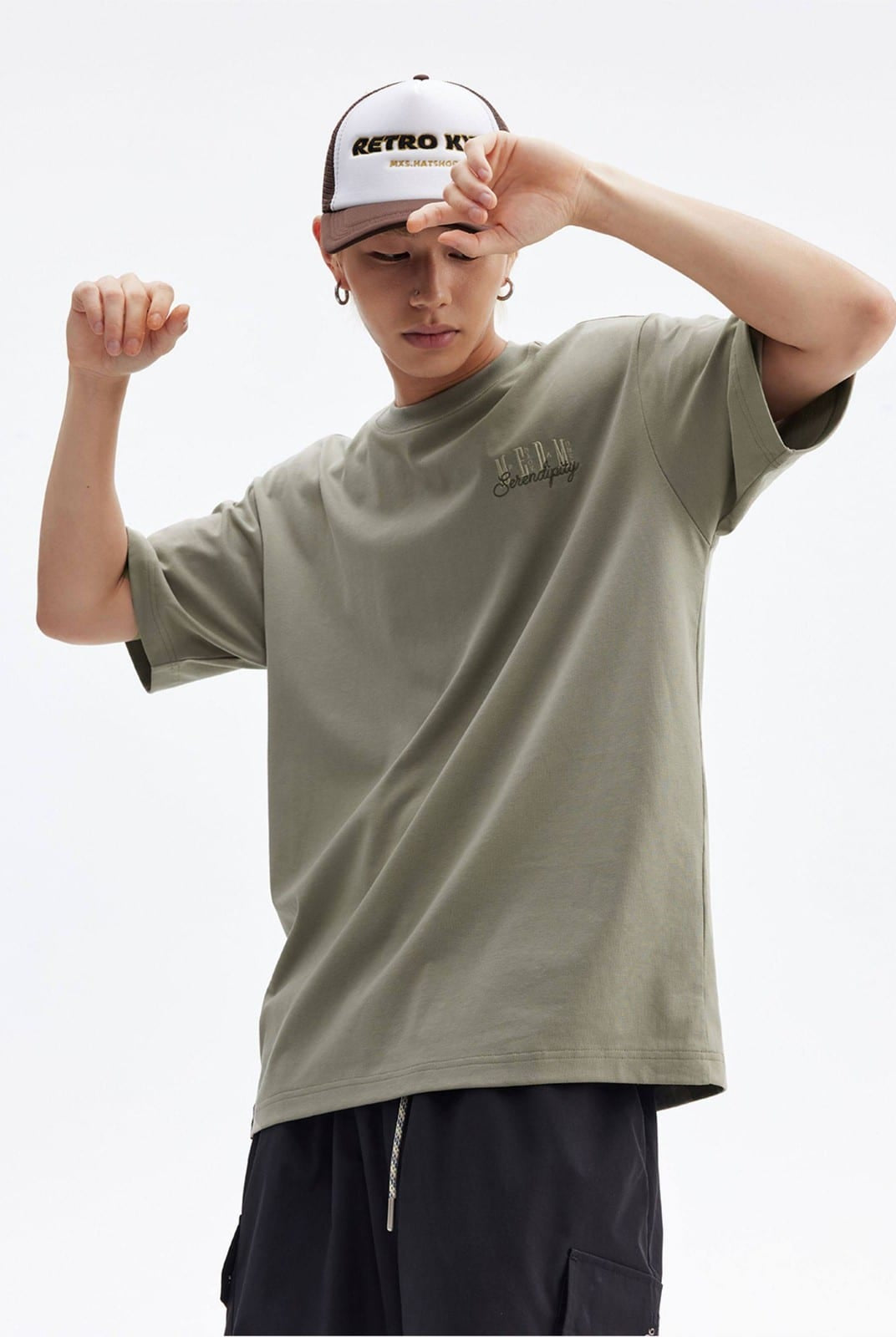 MEDM Cooling Cotton Blend T Shirt in Mint - On Male Model