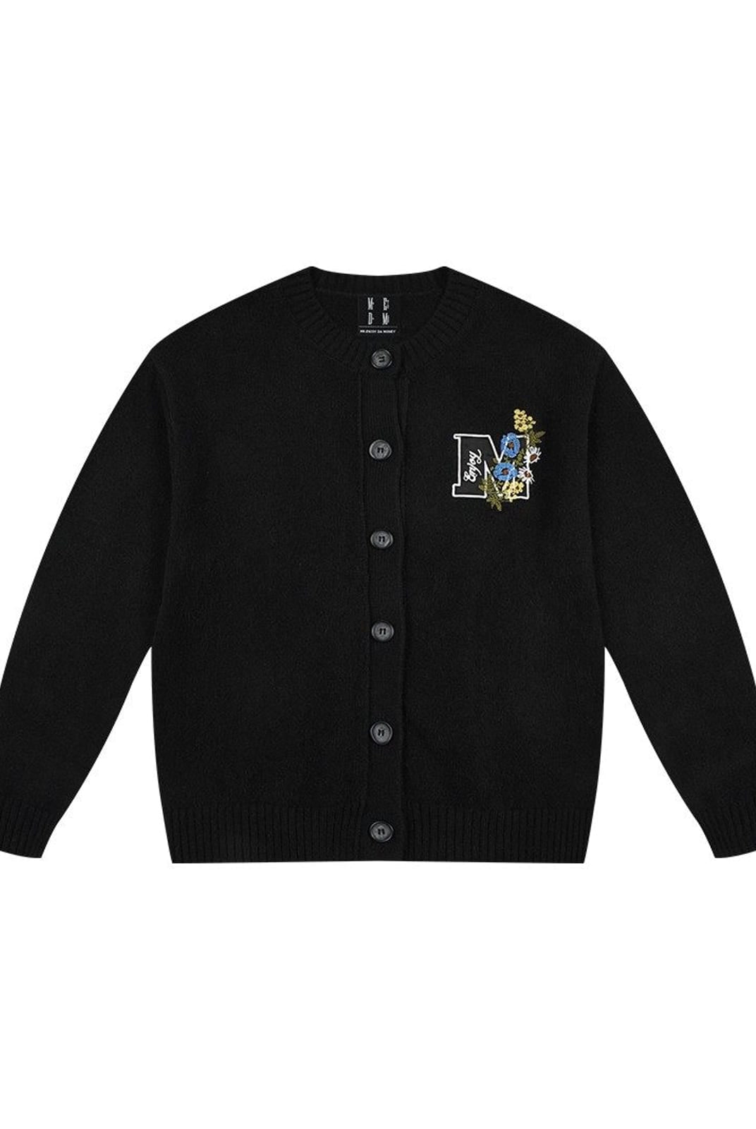 MEDM Floral Embroidered Knit Cardigan in Black