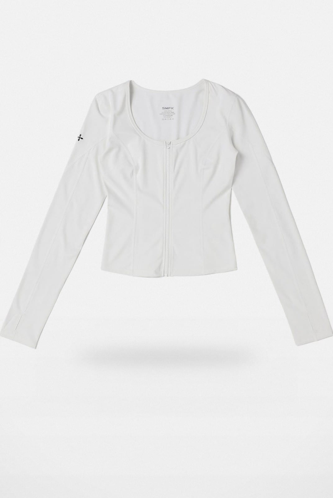 SMFK Scoop Neck Zip Up Sports Jacket in White