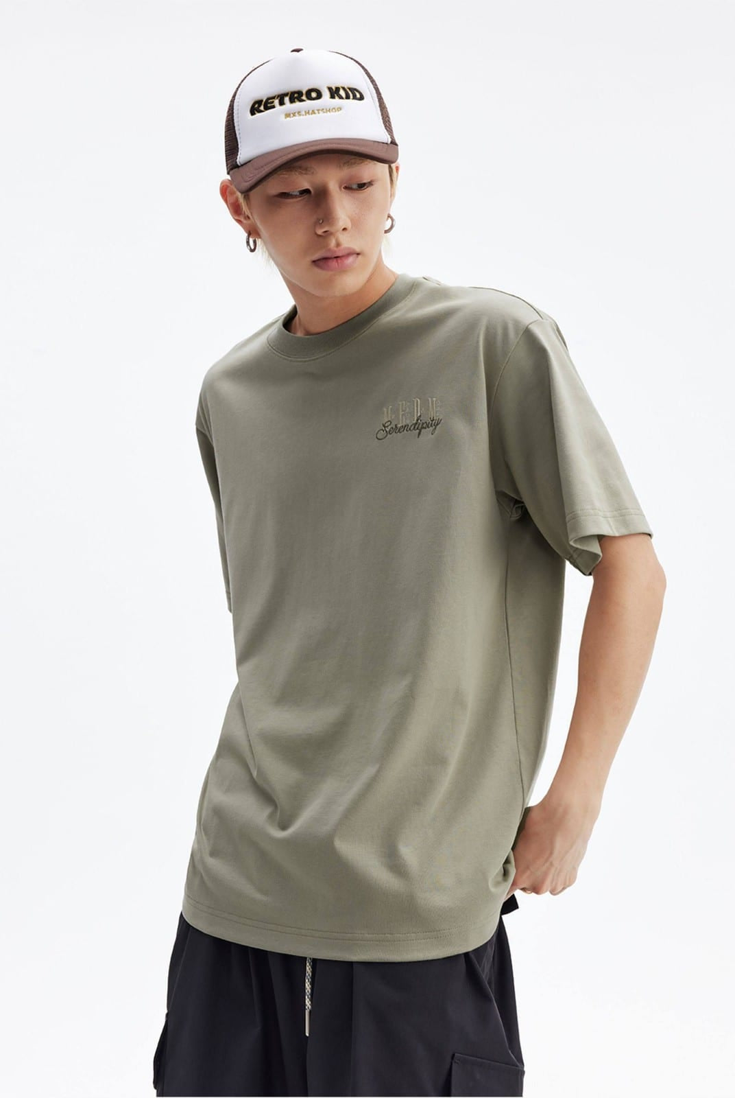 MEDM Cooling Cotton Blend T Shirt in Mint - On Male Model