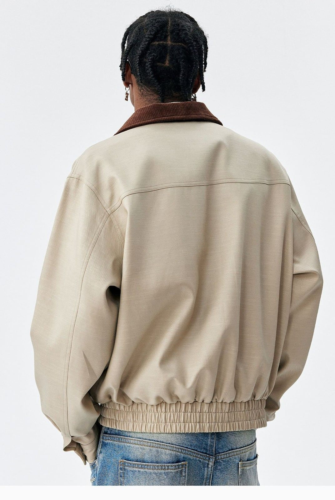 MEDM Embroidered Harrington Jacket in Beige - On Model