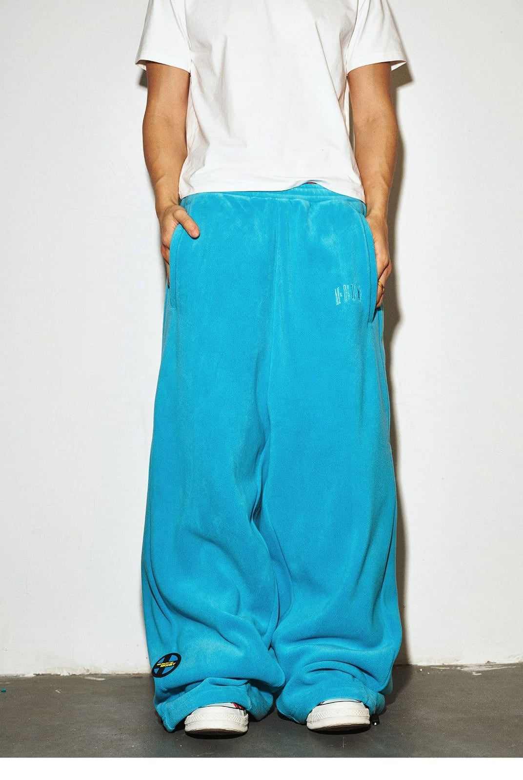 MEDM Polar Fleece Zip Up Hoodie in Sky Blue - On Model